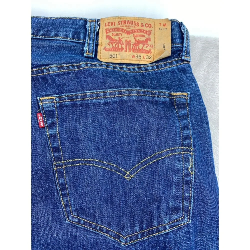 Levi's 501 Original Fit Jeans Men's 38x32 Dark Wash Button Fly Straight Denim
